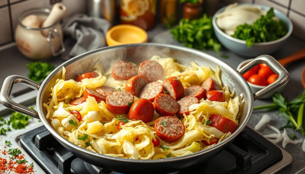 Sauteed Cabbage and Sausage Preparation